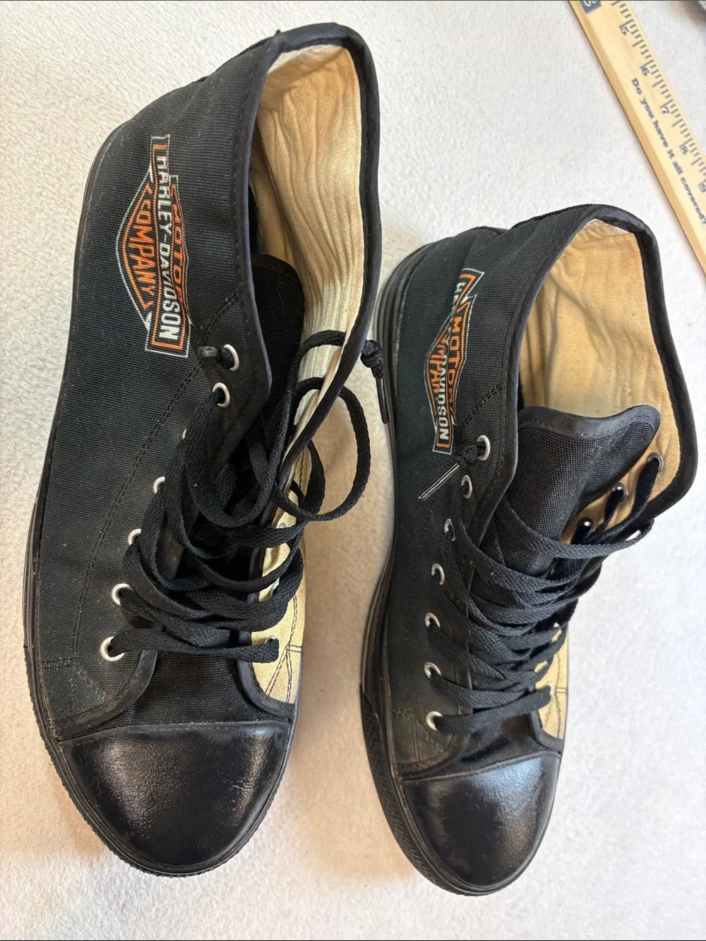 Harley-Davidson Black Canvas High-Top Sneakers with Orange Logo Accents